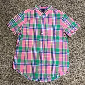 Boy's Pink and Green Plaid Shirt